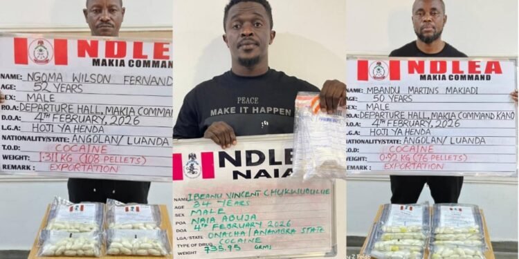 2-Angolans-1-Nigerian-Drug-Suspects_copy_1080x568_1_1 - Newscoven China-Based Nigerian, 2 Angolans Excrete 236 Cocaine Wraps At Kano, Abuja Airports