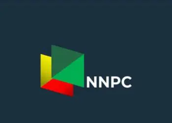 NNPC logo with overlapping yellow, green, and red polygons on a dark blue background